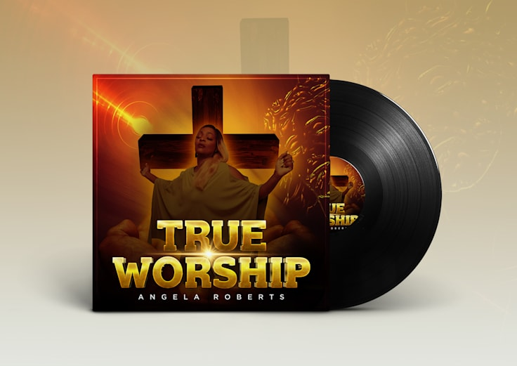 True Worship — Angela Roberts — Album cover and vinyl presentation by Geraldine Creative Co.